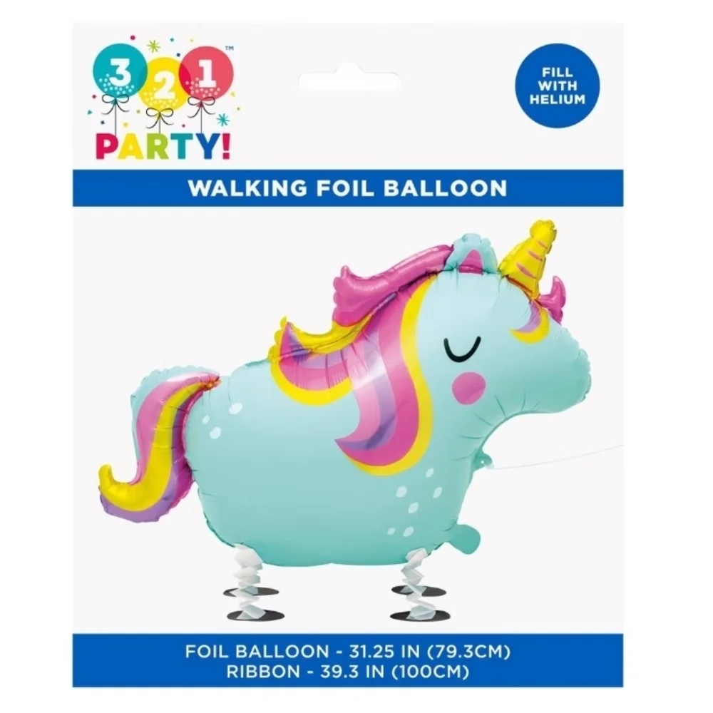321 Party! Unicorn Walking Foil Balloon Blue